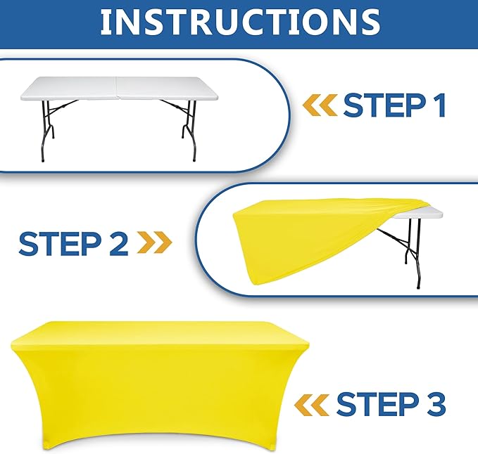 Enjoyidea Fitted Stretch Table Cover for 6 Foot Rectangle Tables-8 Pack Yellow Spandex Tablecloth-Elastic Folding Tablecloths for Party, Vendor Booth Display, Banquet Buffet Event, Craft Trade Show