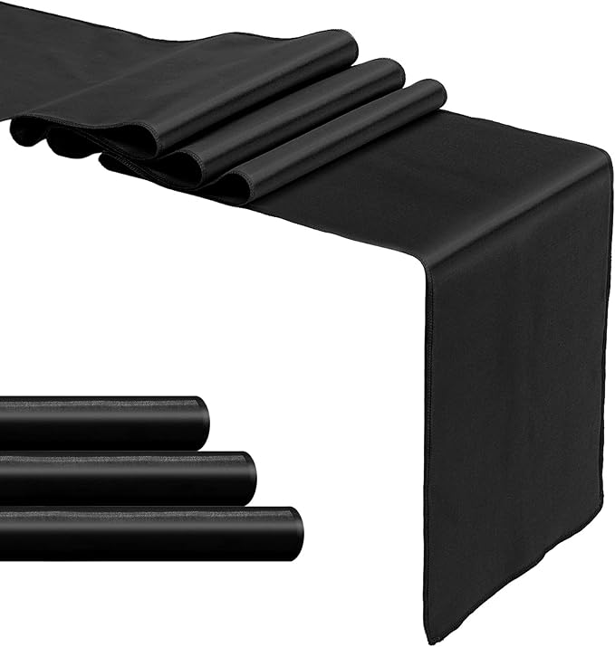 4-Pack Black Satin Table Runner 12 x 108 Inch Long Bright and Smooth Silk Fabric Table Runner for Wedding Banquet Birthday Party Decoration