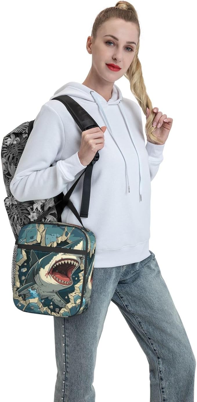 VANZEV Insulated Lunch Box for Women Men, Shark Theme Lunch Box Reusable Portable Lunch Bag Cooler Tote Waterproof Lunch Container for Office Picnic Work Travel