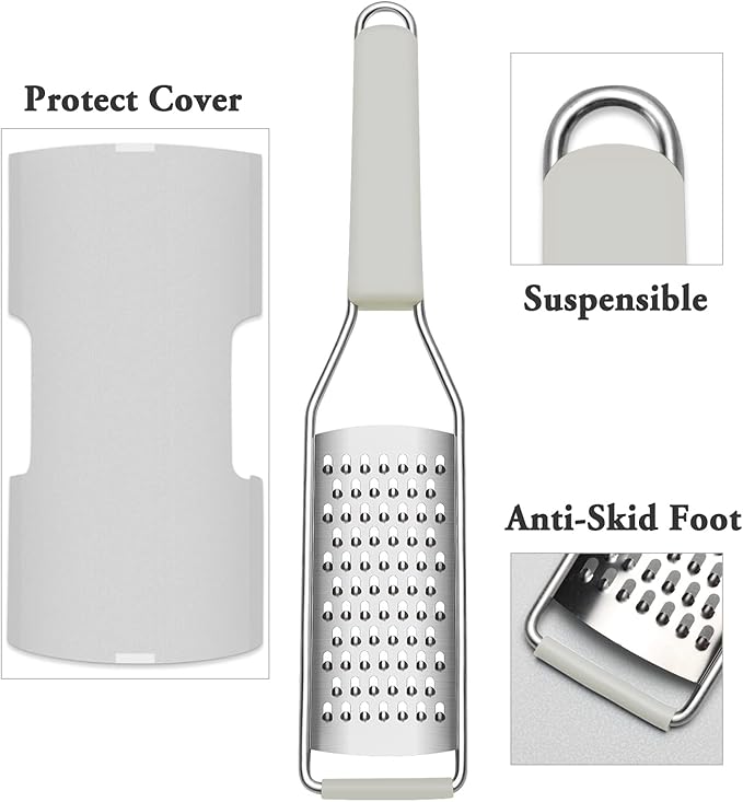 Cambom Lemon Zester Grater Three-piece Suit - Heavy Duty Kitchen Tool for Parmesan Cheese, Ginger, Garlic, Nutmeg, Chocolate, Vegetables竊똅ruits竊똕tainless Steel Grater Dishwasher Safe Clear