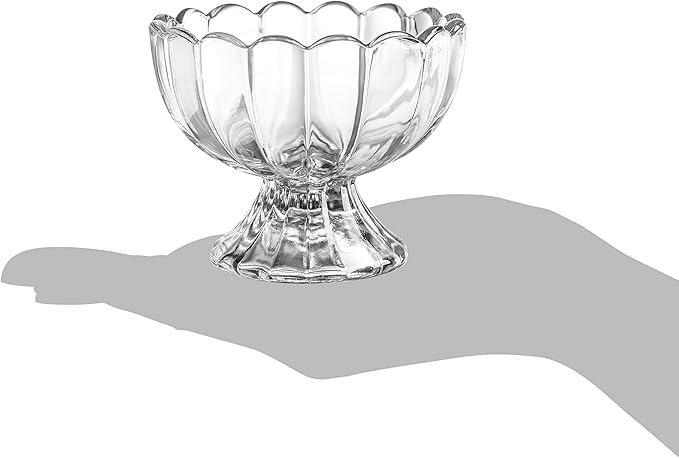 KMwares 6PCs Set 5oz Small Cute Footed Tulip Glass Dessert Bowls/Cups - Perfect for Dessert, Sundae, Ice Cream, Fruit, Salad, Snack, Cocktail, Condiment, Trifle and Christmas Holiday Party (Clear)
