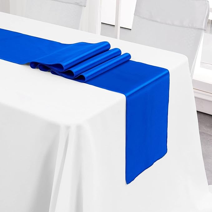 4-Pack Royal Blue Satin Table Runner 12 x 108 Inch Long Bright and Smooth Silk Fabric Table Runner for Wedding Banquet Birthday Party Decoration
