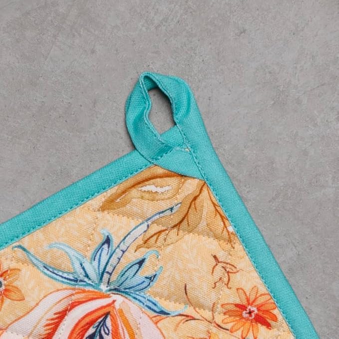 Maison d' Hermine Pot Holders 100% Cotton Heat Resistant Potholders 8" x 8" Hot Pads with Loop BBQ, Cooking, Baking, Grilling, Kitchen, Handling Hot Pans Spring/Summer (Pack of 1, Luxury Loft ??Peach)