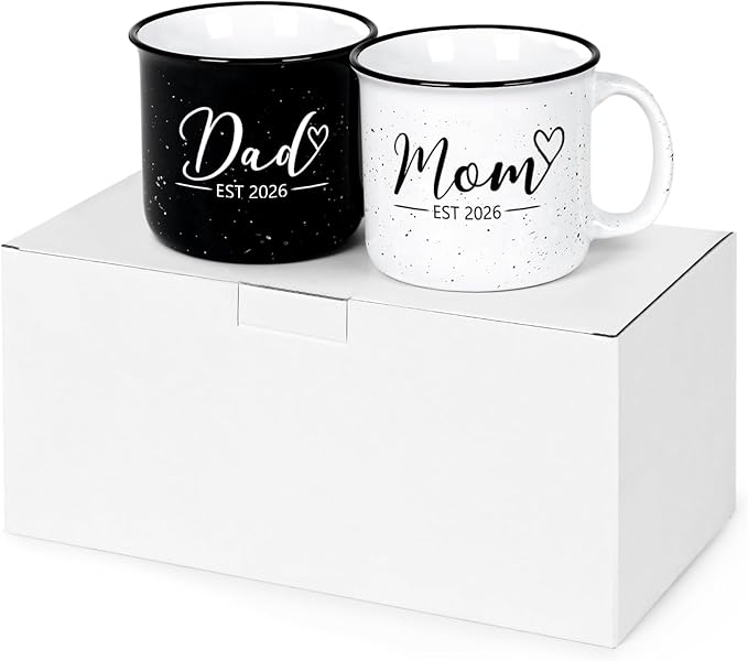 Maustic Mom and Dad Mugs, New Parents Gifts for Couples, New Mom and Dad Est 2026 Gifts for Expecting First Time Parents, 15 Oz