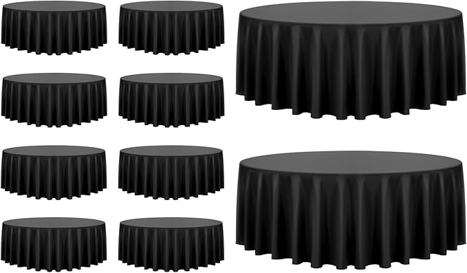 VEVOR Black Round Tablecloths 10 Pack, 120 Inches in Diameter, Stain- & Wrinkle- Resistant, Machine Washable Table Clothes, Polyester Fabric Table Covers for Wedding, Party, Banquet, Formal Events