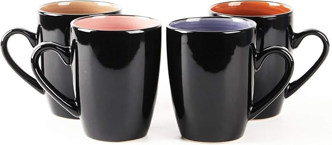 16-Piece Dinnerware Set - Serves 4, Black and Speckled Purple Plates & Bowls Set | Microwave & Dishwasher Safe Mix Cobalt, Mocha, Rose, Spice
