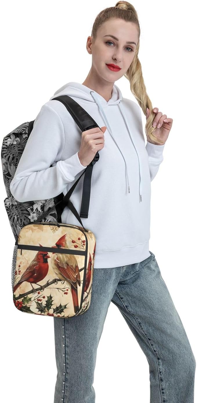 VANZEV Elegant Cardinal Bird Print Insulated Lunch Box Gifts for Kids Adults Graceful Red Animal Design Reusable Portable Lunchbox Cooler Lunchbag for Work Picnic School Travel or Hiking