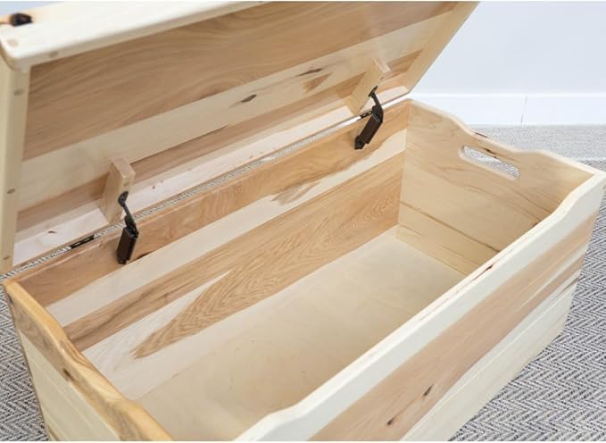 Hope Woodworking Amish Made Wooden Storage Chest Trunk Box with Lid and Handles for Bedroolanket, Clothes, Anti-Slam Hinges, Handmade, Rustic Hickory Wood, Natural Stain, 30"