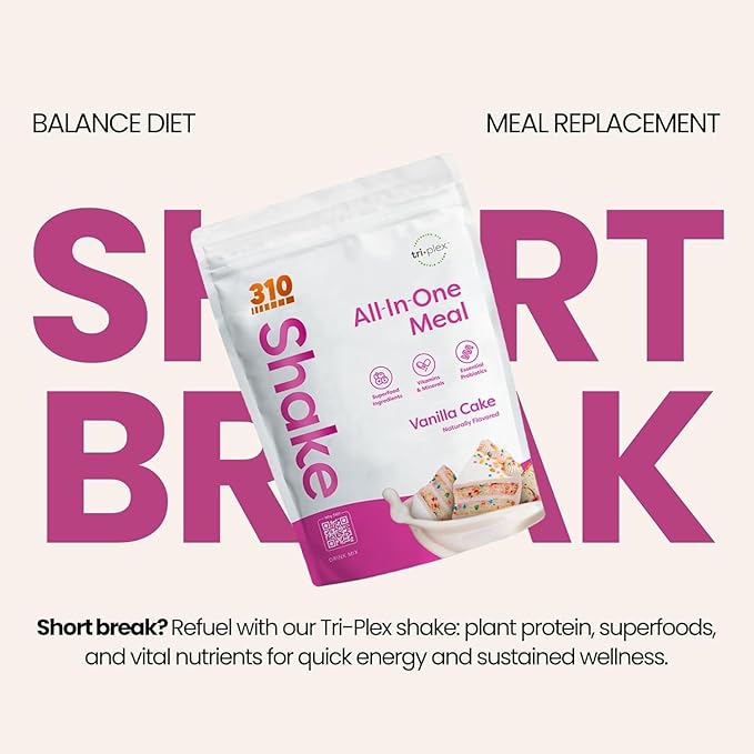 310 Nutrition All-In-One Meal Replacement Shake Powder - Plant-Based Protein Smoothie Blend w/High Fiber, Probiotics & Adaptogens - Low Carb, Vegan, Keto & Paleo Friendly - Vanilla Cake - 28 Srv