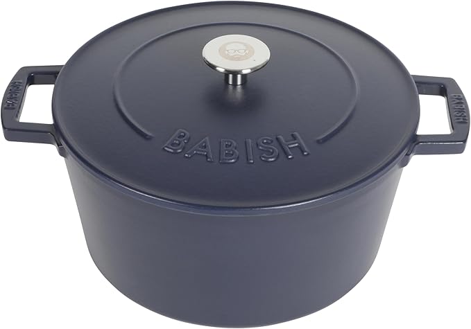 Babish 6-Quart Round Enameled Cast Iron Dutch Oven with Lid ??Blue, Heavy-Duty Dutch Oven for Slow Cooking, Braising & Baking