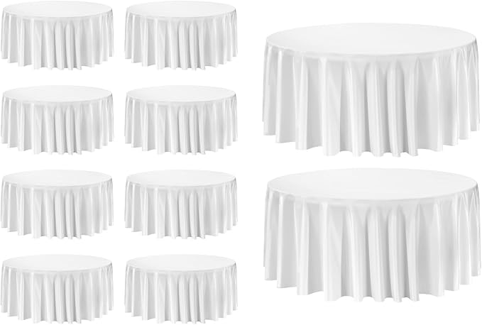 VEVOR White Round Tablecloths 10 Pack, 132 Inches in Diameter, Stain- & Wrinkle- Resistant, Machine Washable Table Clothes, Polyester Fabric Table Covers for Wedding, Party, Banquet, Formal Events