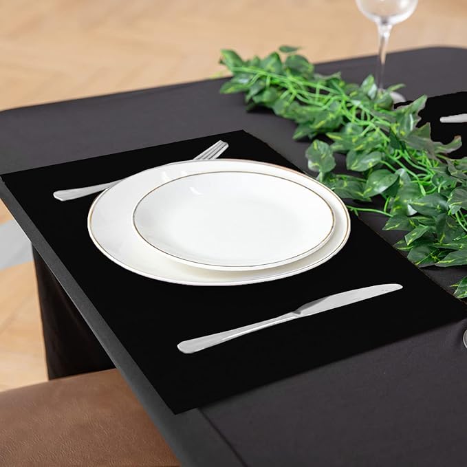 Rinpon Cloth Placemats Set of 8, Linen Type Fabric Placemats Machine Washable Heat Resistant Placemats Wrinkle Free Thick Polyester Kitchen Place Mats for Dining Table (Black)