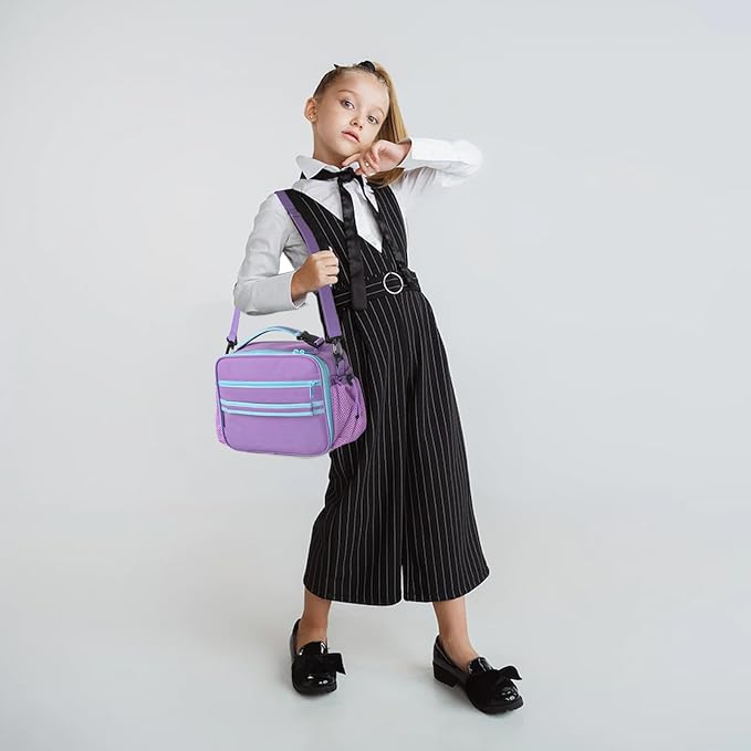 Cerbonny Kids Lunch Box, Purple, Unisex, Polyester, With Insulated Interior, Easy-Wipe Clean, 10.8"L x 4"W x 8.8"H, 4 Carrying Options