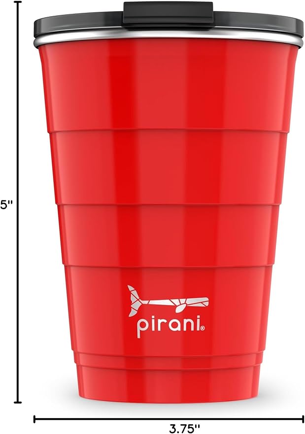 Pirani 16oz Insulated Stackable Tumbler - Skinny-Wall Triple Vacuum Insulation Cup with Version 2.0 Air-Tight, Screw-On Lid Lid - Space Saving Design - Party Red