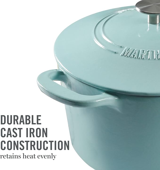 MARTHA STEWART Gatwick 7-Quart Enamel Cast Iron Dutch Oven ??Martha Blue ??Durable Heavy-Duty Dutch Oven for Slow Cooking, Braising & Baking