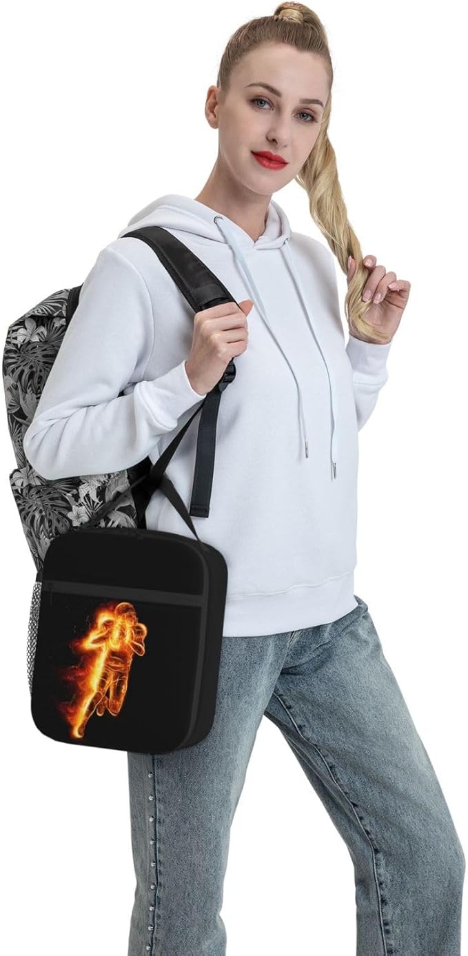 YIJIUWKIS Football Lunch Box for Kids Teens Boys Girls, Sports Insulated Lunch Bag Leakproof Portable Meal Bags with Side Pocket, Durable Reusable Tote Bag for Beach/Picnic/School/Work
