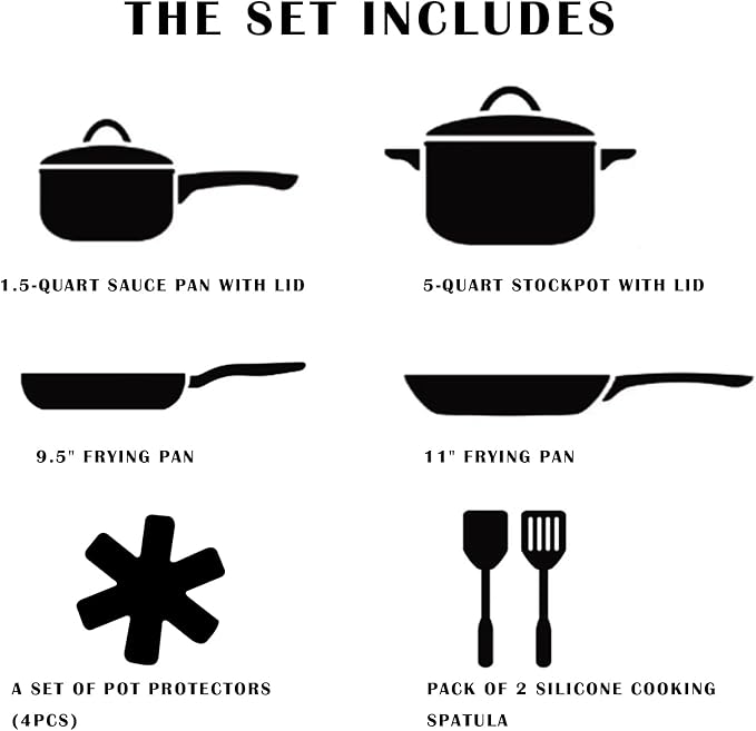Non Stick Pots and Pans Set, Healthy Ceramic Cookware Set, 12pcs Kitchen Cooking Pots and Frying Sauce Saute Pans Set, PFAS-Free with Kitchen Utensils and Lid, Pink