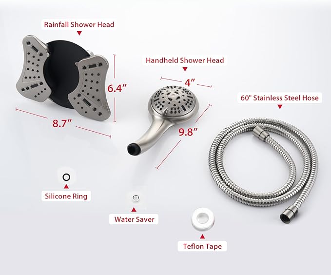 GRICH High Pressure Shower Head, Shower Heads with 9 Modes Handheld Spray Combo, 2 in 1 Rain Shower Head with Handheld Spray with 60" Hose, Adjustable Dual Showerhead with Anti-Clog Nozzles, Nickel