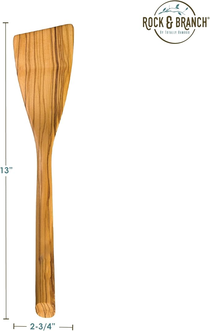 Rock & Branch Olive Wood Spatula, Wooden Spatula for Cooking, Safe for Nonstick Cookware, 13" Long