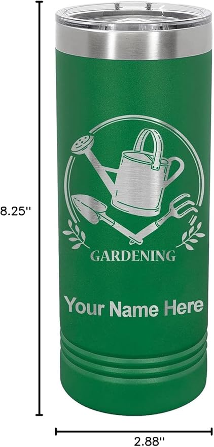 LaserGram 22oz Vacuum Insulated Skinny Tumbler, Gardening, Personalized Engraving Included (Green)