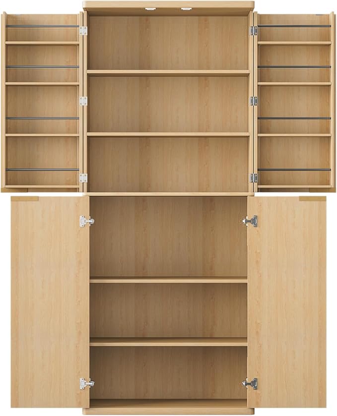 KEIKI 72" Tall Kitchen Pantry Wood Storage Cabinet with 6 Door Shelves Organizer Modern Fluted Cupboard for Kitchen Dining