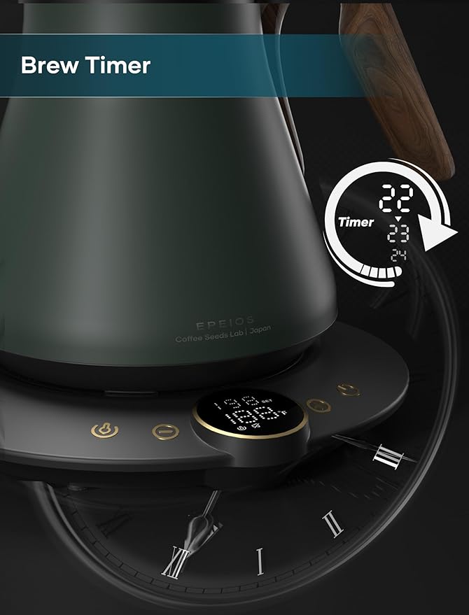 Gooseneck Electric Kettle with 짹1??Temperature Control for Pour Over Coffee & Tea, Quick Heating, BPA-Free Stainless Steel, Built-in Brew Timer, 1500W/0.9L (Forest Green)