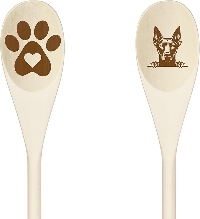 PHARAOH HOUND Wooden Spoons for Cooking, Serving or Decorative Kitchen Utensils Set Dog Lover Dog Mom/Dad Gift with Peeking Dog Designs, Paw Print and Dog Head, Kitchen Utensils Set of 2