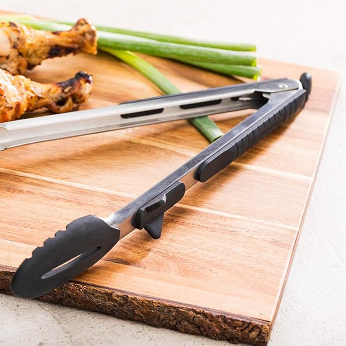 Restaurantware-13.5 x 6 Inch Professional Chef Tong, 1 Non-Slip Utility Tong - Scalloped Edges, Silicone Tips, Stainless Steel Heavy-Duty Tong, Thumb Rests, For Cooking, Serving, Frying, And Grilling