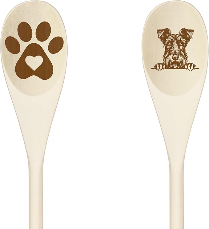 SCOTTISH DEERHOUND Wooden Spoons for Cooking, Serving or Decorative Kitchen Utensils Set Dog Lover Dog Mom/Dad Gift with Peeking Dog Designs, Paw Print and Dog Head, Kitchen Utensils Set of 2