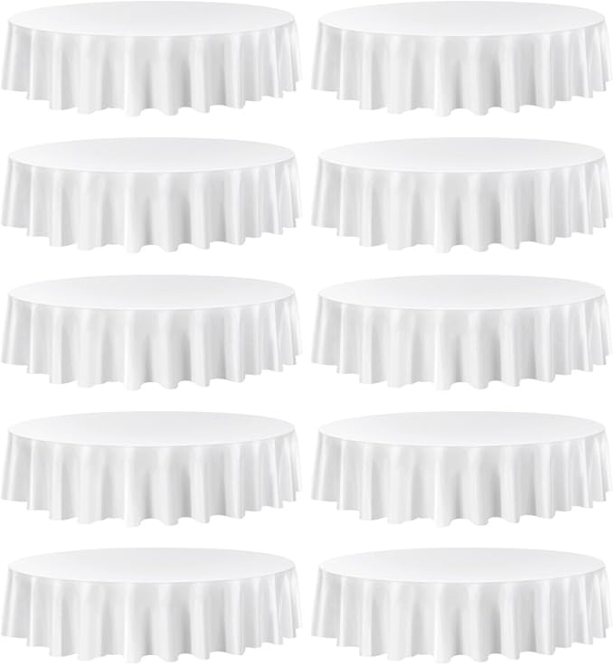 VEVOR White Round Tablecloths 10 Pack, 90 Inches in Diameter, Stain- & Wrinkle- Resistant, Machine Washable Table Clothes, Polyester Fabric Table Covers for Wedding, Party, Banquet, Formal Events