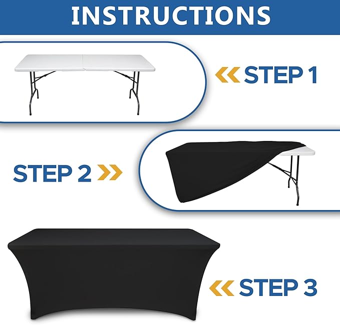 Enjoyidea Spandex Table Cloths for 8 Foot Rectangle Tables-4 Pack Fitted Stretch Black Table Covers-Elastic Folding Tablecloths for Party, Vendor Booth Display, Banquet Buffet Event, Craft Trade Show