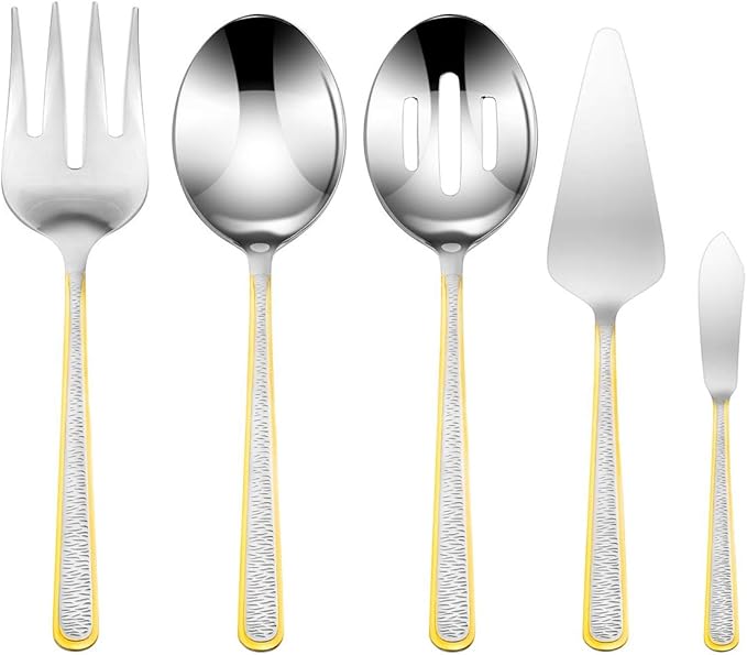 Venezia Collection 45 Piece Gold Flatware Serving Set for 8, Luxury Dining Silverware Cutlery Service, 24 Kt 18/10 Premium Surgical Stainless Steel Hostess Set