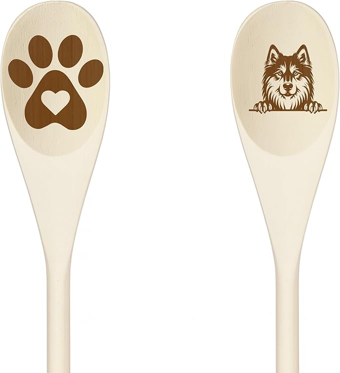 NORWEGIAN Wooden Spoons for Cooking, Serving or Decorative Kitchen Utensils Set Dog Lover Dog Mom/Dad Gift with Peeking Dog Designs, Paw Print and Dog Head, Kitchen Utensils Set of 2
