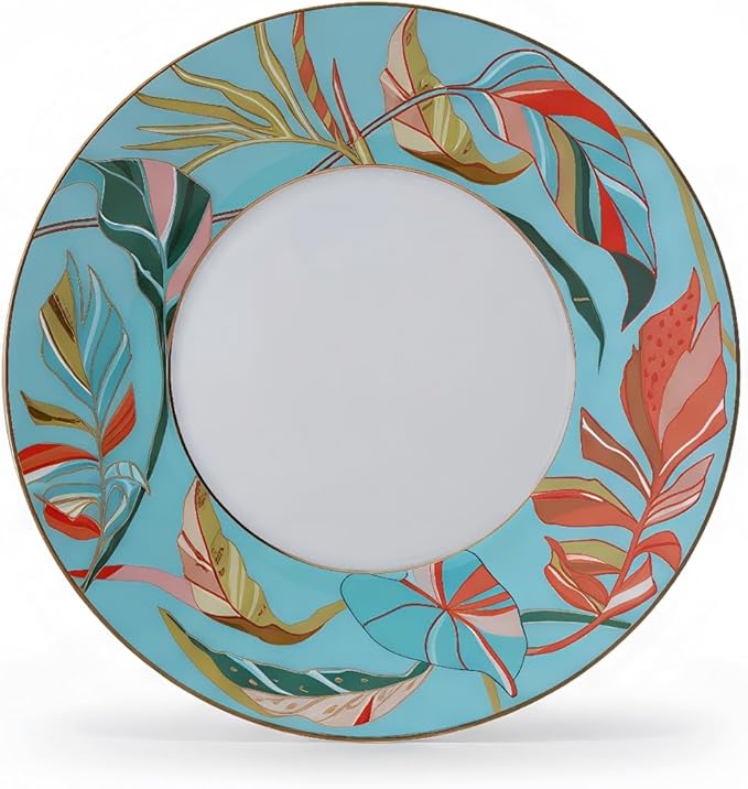 Floral Tea Cup and Saucer Set, 7.44 fl oz Capacity, 3.54 x 2.76 x 6.1 inches, Tropical Leaf Pattern (green)