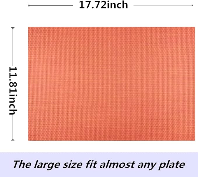 WAZAIGUR Placemats,Easy to Clean Crisscross Woven Vinyl Place Mats Durable Non-Slip Heat Resistant Table Mats,Placemats for Kitchen Table (Orange, 6)