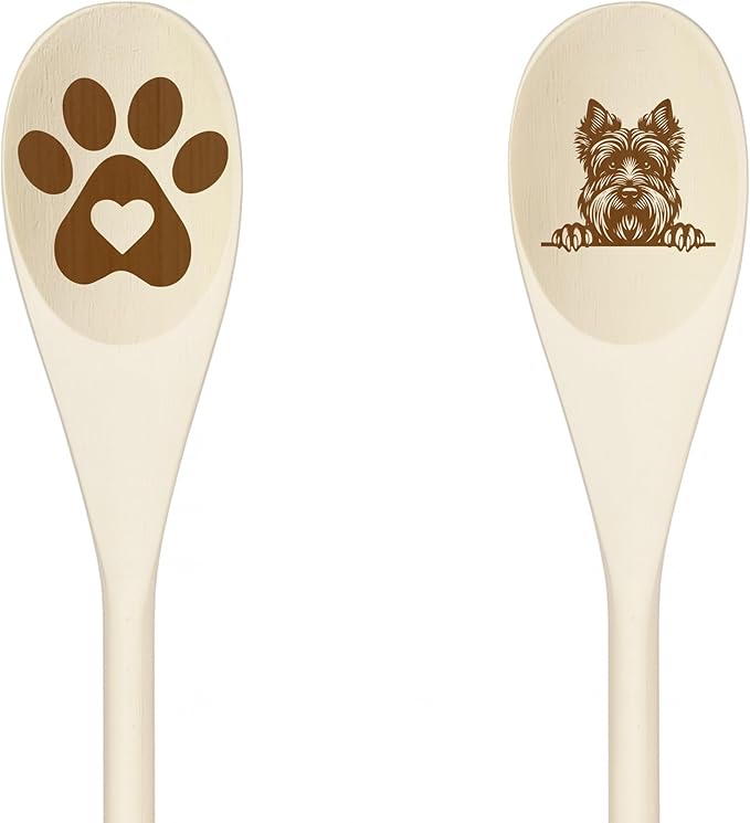 SCOTTISH TERRIER Wooden Spoons for Cooking, Serving or Decorative Kitchen Utensils Set Dog Lover Dog Mom/Dad Gift with Peeking Dog Designs, Paw Print and Dog Head, Kitchen Utensils Set of 2
