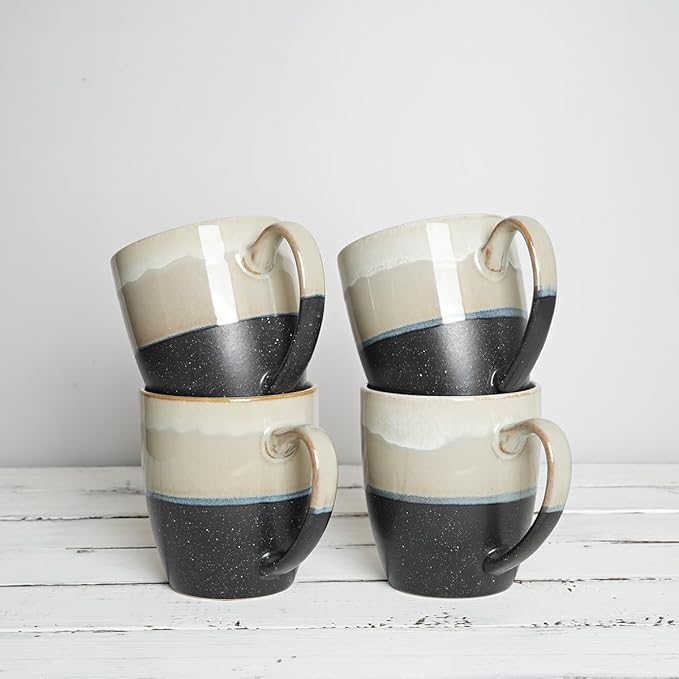 Bosmarlin Ceramic Coffee Mug Set of 4, 17 Oz, Coffee Cups with Big Handle, Microwave Safe, Unique Reactive Glaze