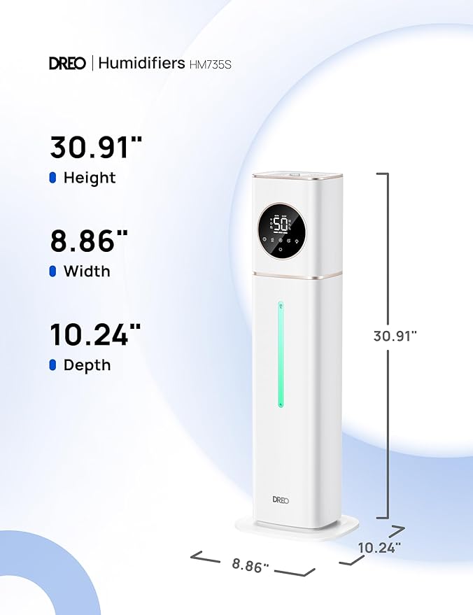 Dreo HM735S 11L Smart Humidifier Large Room 700 ft짼, 100H Cool Mist Air Humidifiers for Bedroom, Top-Fill Self-Cleaning Tank, 26dB, Auto Mode, Aroma Box, RGB Light, Remote & APP Control, Baby, White