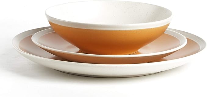 Rock Ridge Speckled Stoneware Dinnerware Set (18pc Set, Yellow and Ivory)