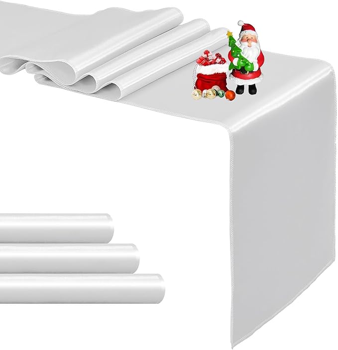 4-Pack Silver Satin Table Runner 12 x 108 Inch Long Bright and Smooth Silk Fabric Table Runner for Wedding Banquet Birthday Party Decoration