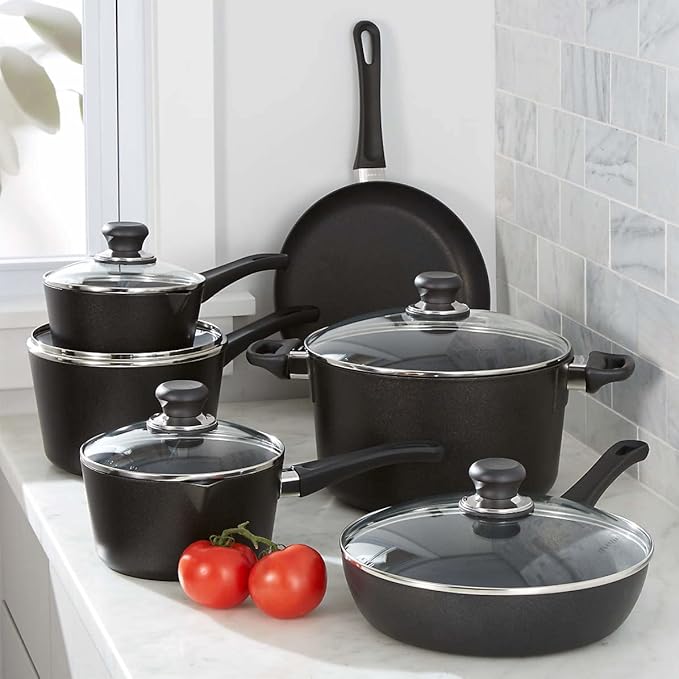 Scanpan Classic 11 Piece Cookware Set ??Compatible with Gas and Electric Stovetops, Metal Utensil Safe, Oven Safe to 500째F, Dishwasher Safe, Black