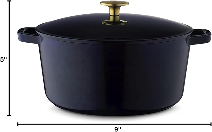 Milo by Kana 3.5-quart Enameled Cast Iron Dutch Oven with Lid | Premium Casserole Cooking Pot | Enamel Coating Inside and Out | Oven Safe and Dishwasher Friendly (Navy Blue with Gold Knob))
