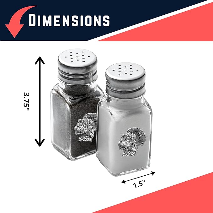 Heritage Pewter Turkey Salt and Pepper Shaker Set of 2 Bottles | Expertly Crafted Pewter Glass