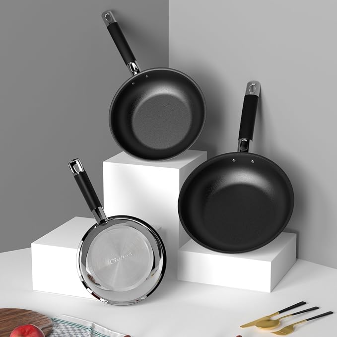 Non Stick Frying Pans, Stainless Steel Kitchen Nonstick Cookware Set of 3, 10??11.5??5??Pan, Compatible with All Stoves
