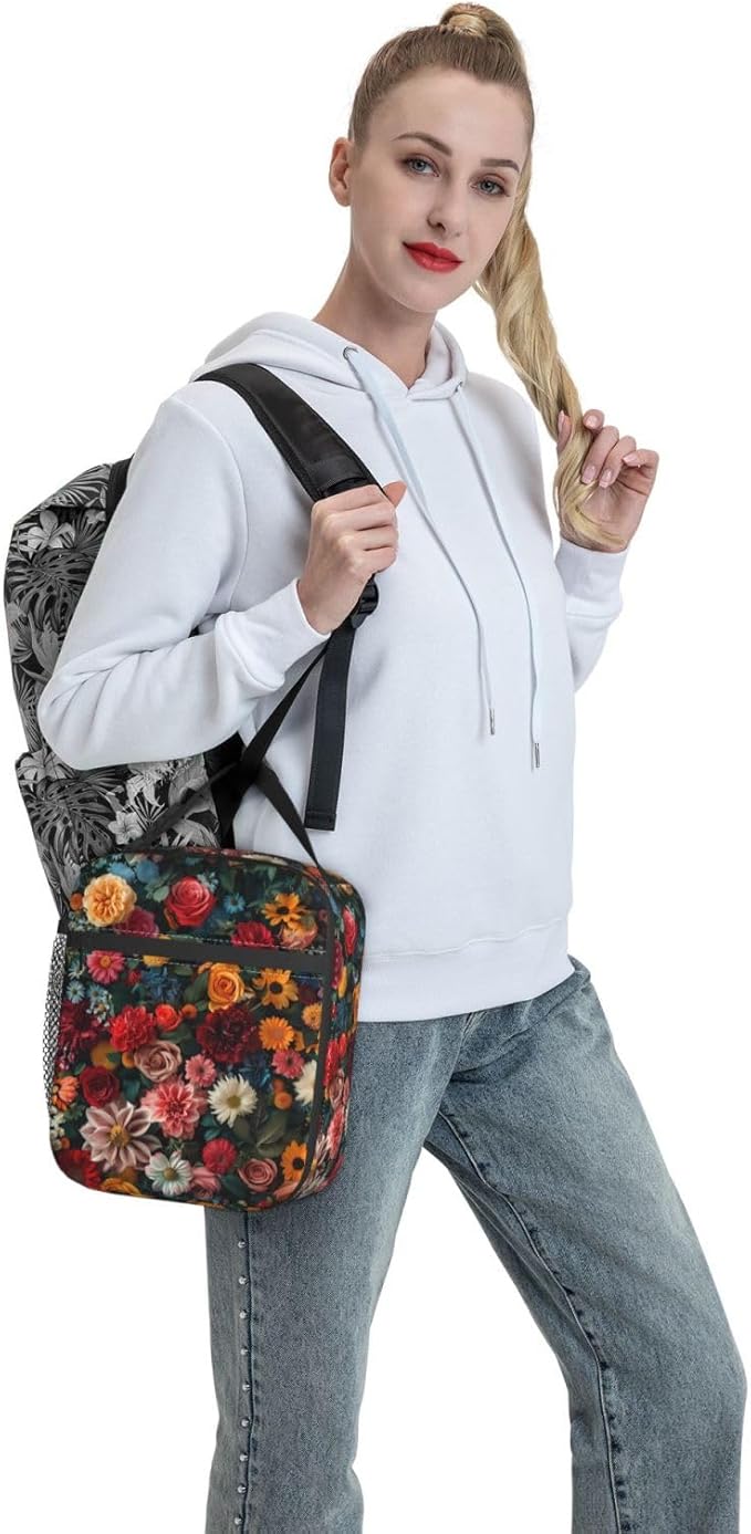 VANZEV Colorful Elegant Floral Print Insulated Lunch Box Gifts for Kids Adults Vibrant Flower Design Reusable Portable Lunchbox Cooler Lunchbag for Work Picnic School Travel or Hiking