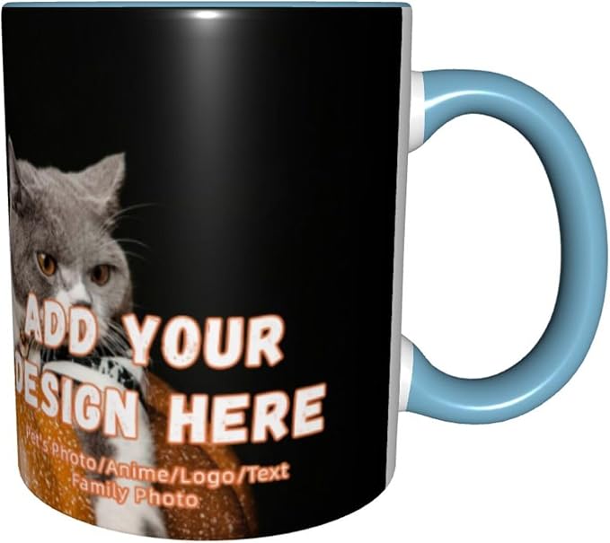 Customizable Mugs and Coffee Cups with Various Creative Designs Customize Your Photos Images Texts Partial or Full-Size Printing (Full-Width, Sky Blue)