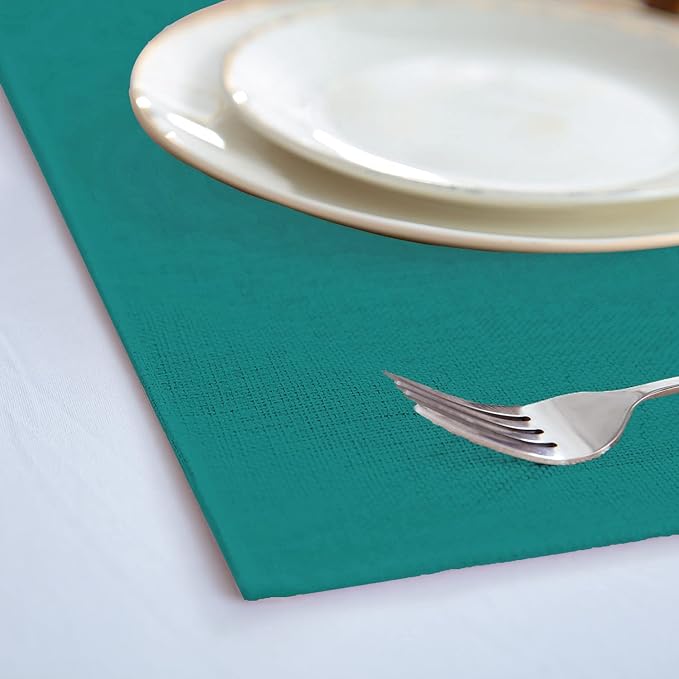 Rinpon Cloth Placemats Set of 8, Linen Type Fabric Placemats Machine Washable Heat Resistant Placemats Wrinkle Free Thick Polyester Kitchen Place Mats for Dining Table (Teal Blue)