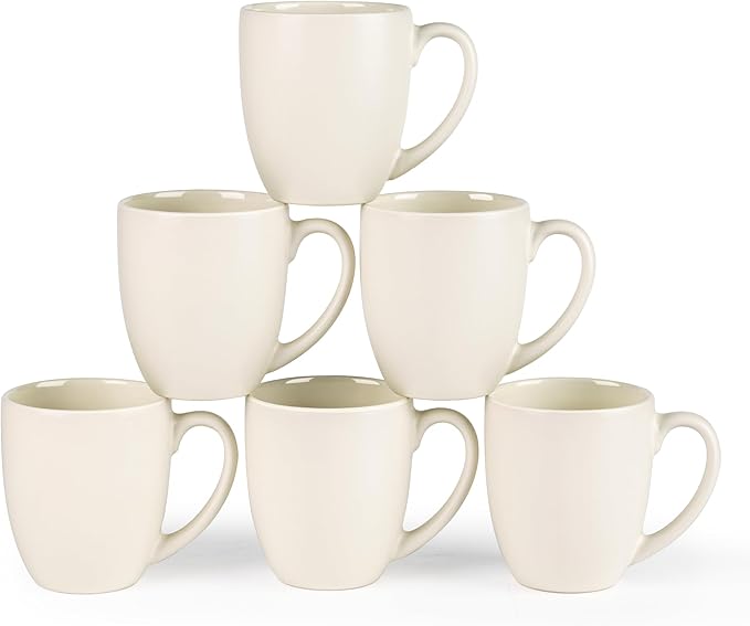 GBhome 16oz Coffee Mugs Set of 6, Large Ceramic Coffee Mugs for Man, Woman, Dad, Mom, Modern Coffee Mugs Set with handle for Tea/Latte/Cappuccino/Milk/Cocoa. Dishwasher&Microwave Safe,ivory
