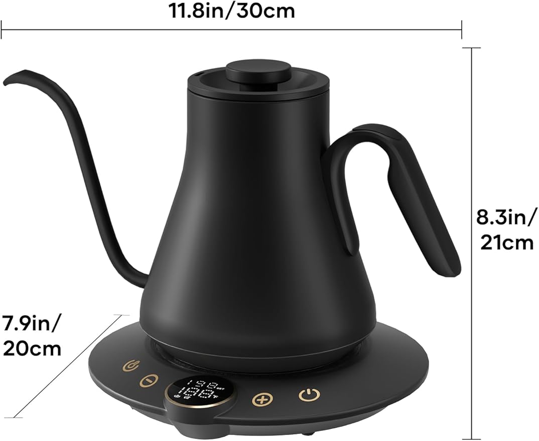 Gooseneck Electric Kettle with 짹1??Temperature Control for Pour Over Coffee & Tea, Quick Heating, BPA-Free Stainless Steel, Built-in Brew Timer, 1500W/0.9L (Ebony Black)