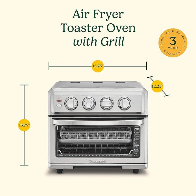 Cuisinart Air Fryer Toaster Oven with Grill, 1800W 8-1 Air Fryer Oven with Bake, Convection Bake, Grill, Broil and Warm Options, Large Capacity, 60-Minute Timer, TOA-70NAS, Stainless Steel